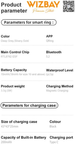 WizBay Premium Select® Smart Ring Dark Grey - Maat 11 - Smart Ring met Hartslag, Slaap, Zuurstof - Multi Sport Modi — thumbnail 2