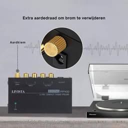 Livista premium platenvoorversterker – geschikt voor platenspelers – met RIAA-correctie – RCA audio-in- en uitgang – metalen behuizing – zwart — thumbnail 4