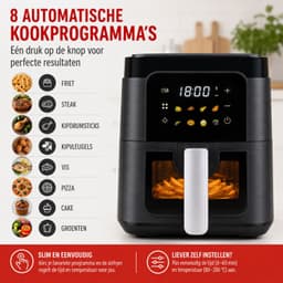 alpina Airfryer 6 Liter Zwart - Heteluchtfriteuse 1500 Watt Vermogen - Heteluchtoven met 8 Bakprogramma's - Digitaal Display met Kijkvenster - Instelbare Temperatuur 80-200°C - 43x28x22,5 cm — thumbnail 5