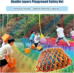Klimmen Cargo Net Dubbellaags Knooploos Veiligheidsnet Voor Speeltuinen Zware Valbescherming Voor Boomhut, Klimrek, Kinderschommel Hangmat(Size:2 * 3m(7 * 10ft),Color:multicolor) — thumbnail 5