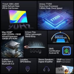 Tablet Android 11 Inch 4 GB RAM 128 GB Opslag IPS Scherm Dual Band WiFi Bluetooth GPS — thumbnail 1