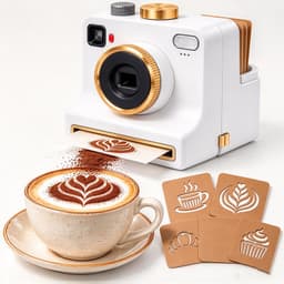 Koffieprinter - 3D Latte Art Printer - Printer - Latte Art Camera met één klik - Inclusief vier kaarten - Gebruiksvriendelijk - Herbruikbaar poedergereedschap - Geschikt voor cappuccino's en lattes - Willekeurige stijlen - Wit — thumbnail 1