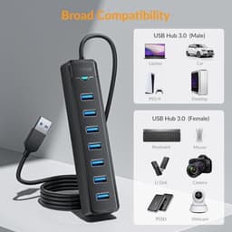 USB 3.0-hub - USB-poortuitbreiding - Meer aansluitingen voor uw computer - Zeven poorten - 1 meter kabel - Zwart — thumbnail 2