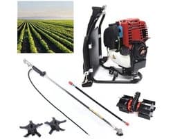 Benzine Grastrimmer - Grasmaaier - Bosmaaier - Kantenmaaier - Tuingereedschap - 35.4CC - 4-Takt 1KW, 4500-8500RPM – Rugzakmodel in Zwart/Rood