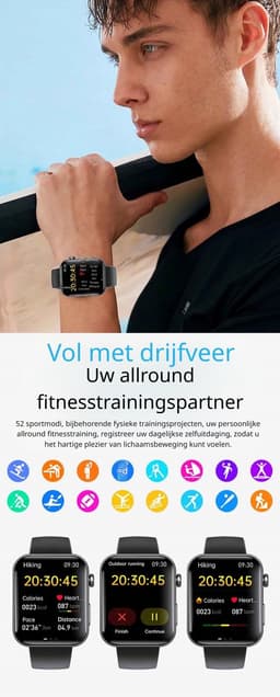 DrPhone ChronaX2 Smartwatch – ECG, HRV, Lichaamssamenstelling, Bloeddruk & Zuurstof – 2.1” HD IPS Display – 52+ Sportmodi – Bluetooth Bellen – Audiobediening – SOS Noodfunctie – IP67 Waterdicht - Zwart — thumbnail 2