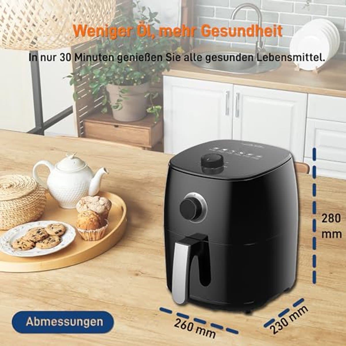 Mini Heteluchtfriteuse met Temperatuurregeling, 1400 Watt, 5-in-1 Multicooker voor Gezond Frituren en Koken — afbeelding 1