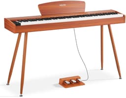 VEVOR Digitale Piano, 88 Toetsen Volledig Gewogen, Aanslaggevoelig Elektrisch Pianotoetsenbord met Muziekstandaard, Drievoudig Pedaal, Voeding, 280 Toetsen, Ondersteunt Draadloze Verbinding, voor Beginners, Houtkleur — thumbnail 2