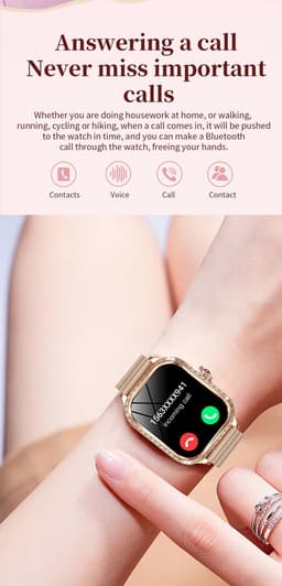 Knobbout 1,75 inch HD gebogen scherm smartwatch met ingelegde diamant - Slank, stijlvol en elegant design - Vrouwelijke gezondheidstracking - Bluetooth-belfunctie - Roségouden talen band met kristallen + extra siliconen band — thumbnail 2