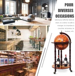 Globe Barwagen - Mini Bar Wijnrek met Wieltjes voor Opberging en Esthetiek — thumbnail 3