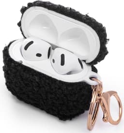Casemania Hoesje Geschikt voor Apple AirPods 4 - Zwart - Schokbestendig Teddy Furr Cover met Ring & Sleutelhanger — thumbnail 1