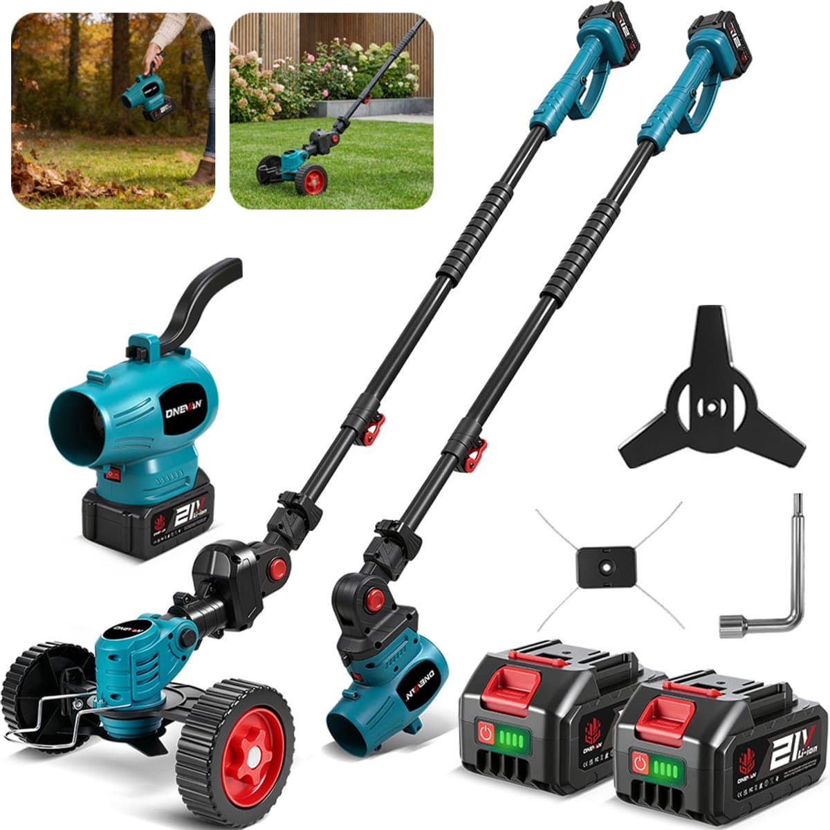 ONEVAN Elektrische Bosmaaier - 3-in-1 Accu Grastrimmer - 200 m/s Bladblazer - Met 2x Accu's - Lichtgewicht - Voor terras, gazon, bladeren en stof — afbeelding 1