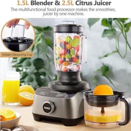 Multifunctionele Keukenmachine - Voedselverwerker Blender - Culinaire Bereidingen - 11-in-1 Accessoires - 25 Liter Kom - Zwart Grijs — thumbnail 2