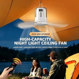 Campingventilator met verlichting – Plafondventilator met licht & afstandsbediening, LED-campinglamp met oplaadbare ventilator (via USB), timer, instelbare snelheid voor tenten (40 cm, 10800 mAh) [Energieklasse A] — thumbnail 3