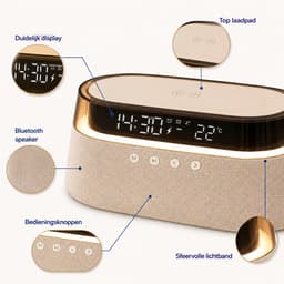 Bobypet - 6-in-1 Draadloos Oplaadstation - Digitale Wekker met Temperatuur - Bluetooth Speaker en FM Radio - RGB Sfeerlamp - Cadeau voor Mannen en Vrouwen — thumbnail 4