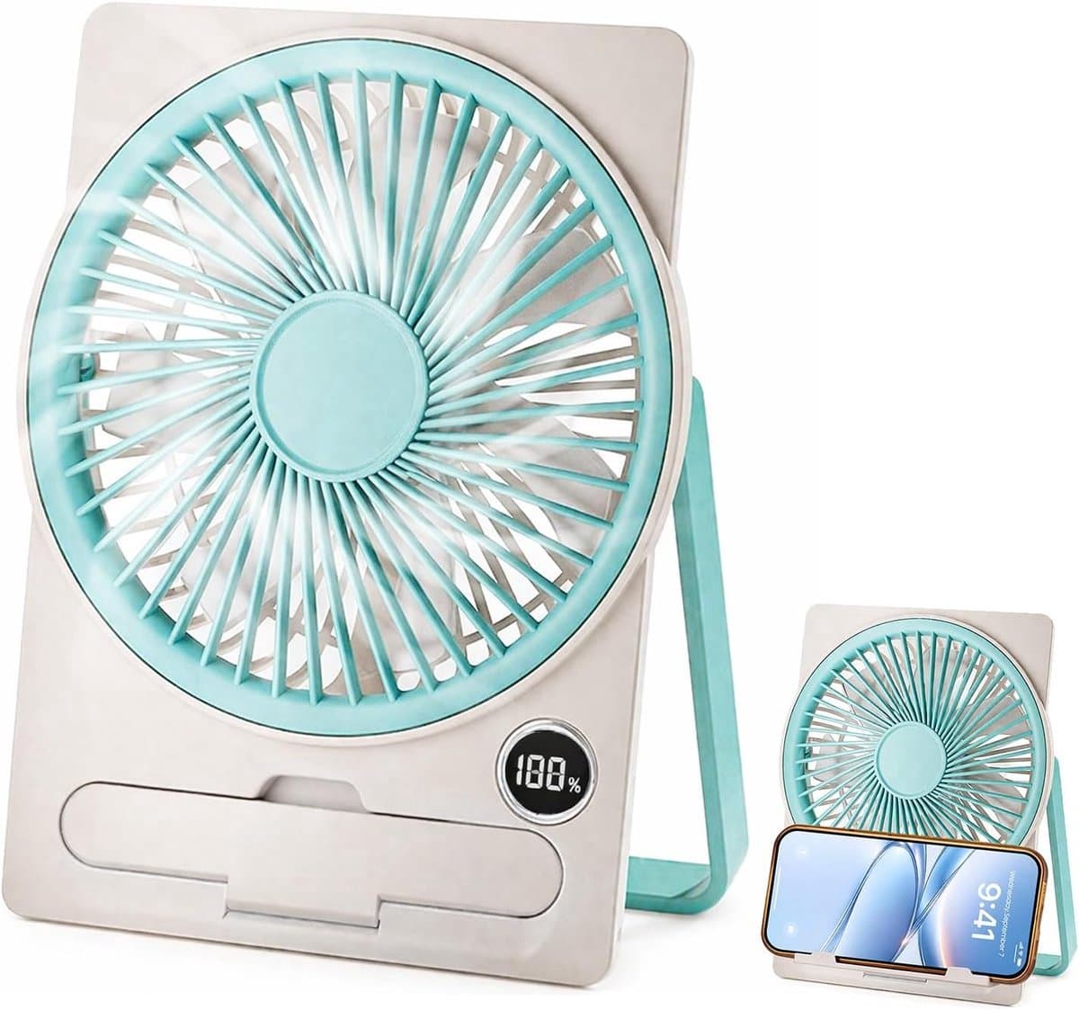 Solvix tafel ventilator geluidloos - Oplaadbare USB Ventilator - Blauw - Draaibare Houder - Stil en Energiezuinig - Voor Thuis, Camping en Reizen — afbeelding 1