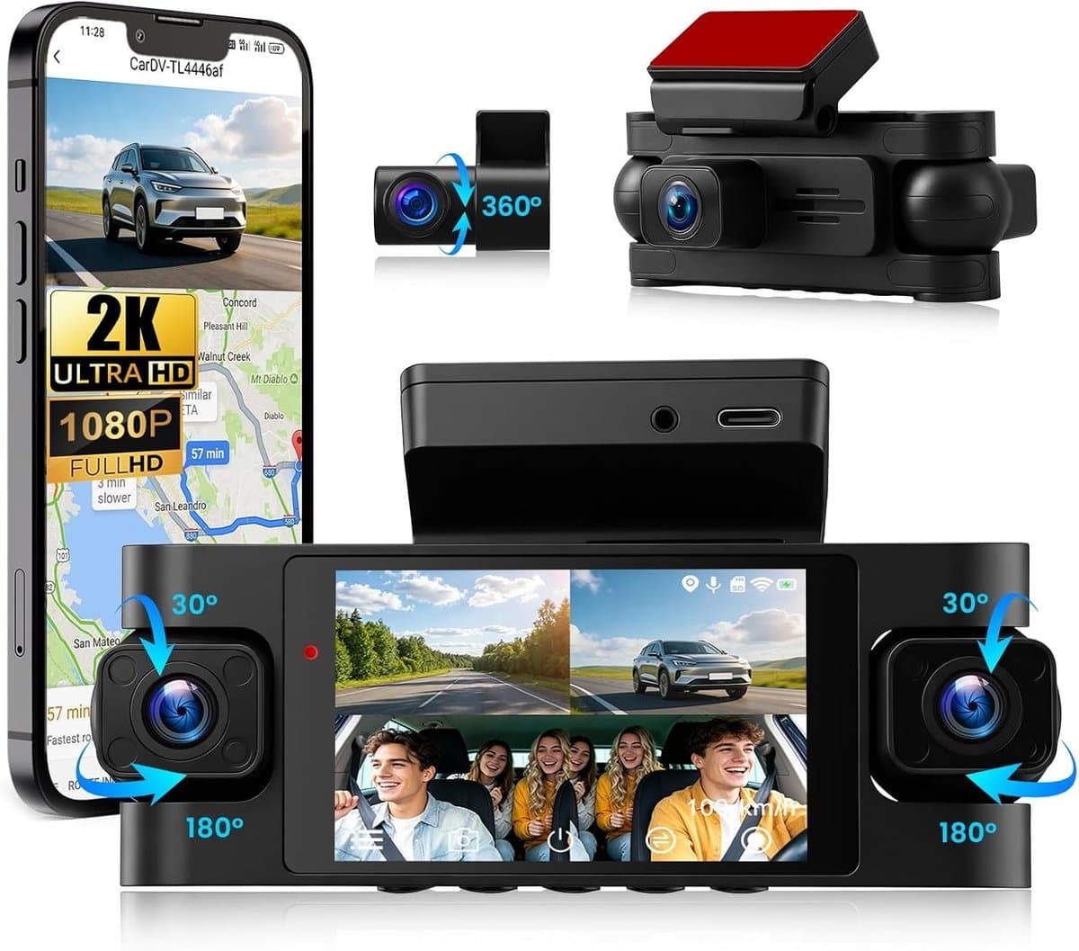 Dashcam - 2K Resolutie - 360 Graden Bescherming - Wifi Besturing - Voor Auto's — afbeelding 1