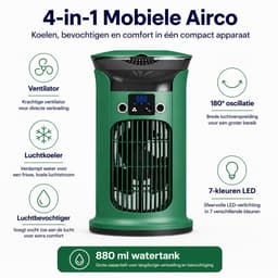 Mobiele airco - 4-in-1 Luchtkoeler - Mini airconditioner met 880ml watertank - Draagbare aircooler voor slaapkamer & kantoor - Energieklasse A+ - Groen — thumbnail 4