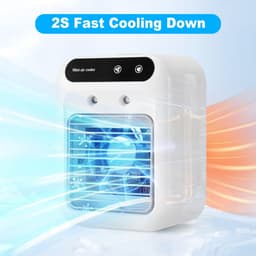 Draagbare luchtkoeler - mini-airconditioner met 1800mAh-batterij en handvat - 500ml-watertank - 3-in-1 verdampingskoeler en luchtbevochtiger - stille luchtkoeler voor slaapkamer - kantoor en camping - wit — thumbnail 5