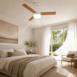 Plafondlamp - Met Ventilator - Plafondventilator - Met Afstandsbediening - 6 Standen - Stille Ventilator - Dimbaar - Winter en Zomer Modus - Wit - Bamboe — thumbnail 4