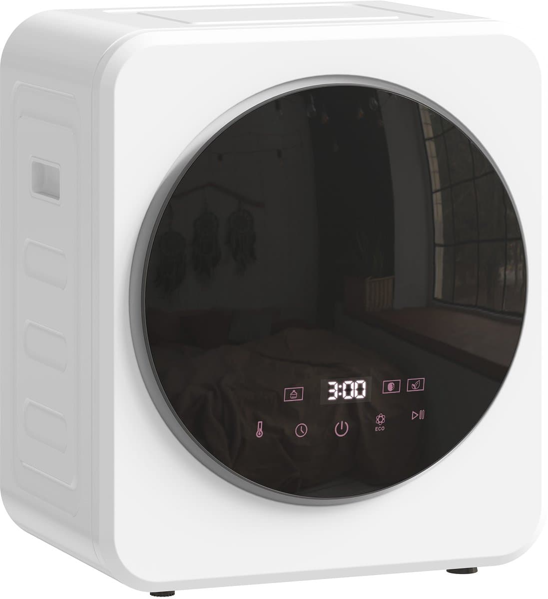 TEKROA® Draagbare mini-droger - 2,5 kg - LED-display, 800W, voorlader, tot 60℃, stapelbaar/wandmontage/vrijstaand, timer -wit — afbeelding 1