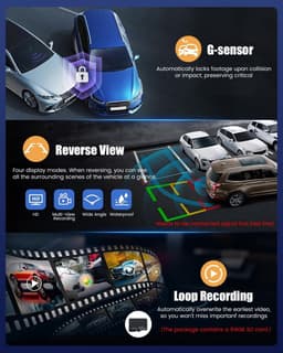 Dashcam voor auto - Zwart - 3 inch IPS-scherm - 360° Full HD met Nachtzicht en Wifi - Voor Personenauto's — thumbnail 2