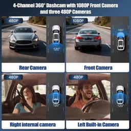 Dashcam voor auto - Zwart - 2,4 inch Display - 4 Camera's met 1080P en 480P Resolutie - 360° Panoramisch Beeld en Nachtzicht — thumbnail 2