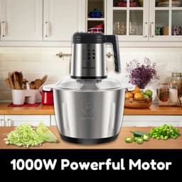 Elektrische Hakmolen 5L – Foodprocessor 1000W – RVS Kom – 6 Messen – 3 Snelheden – Vleesmolen & Groentehakker — thumbnail 4