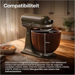 Houten Mengkom - Acacia Kom - Bakken Ingrediënten - RVS Bevestiging - 5 Quart - Natuurlijk Hout — thumbnail 4