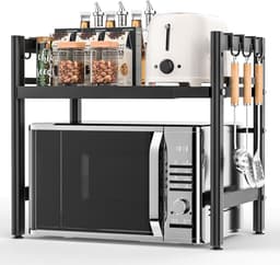 SnelShoppen - Expandable Magnetron Rack - Keuken Organizer - Verstelbare Magnetron Stand - Zwart - Met 6 Haken - Ideaal voor Oven, Koffiezetter, Werkb — thumbnail 1