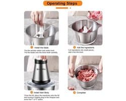 Elektrische Vleesmolen - 500W - Foodprocessor - Hakmolen - 2L RVS Keukenmachine - 2 Snelheden - voor Vlees - Noten en Groenten - Eenvoudig Schoon te Maken - Standaard
