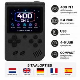 FivesquareNL Retro Handheld Game Console – 400 Spellen – USB Oplaadbaar – 2.4 Inch Kleurenscherm – Draagbare Spelcomputer voor Kinderen & Volwassenen – Zwart — thumbnail 1