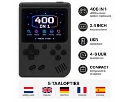 FivesquareNL Retro Handheld Game Console – 400 Spellen – USB Oplaadbaar – 2.4 Inch Kleurenscherm – Draagbare Spelcomputer voor Kinderen & Volwassenen – Zwart