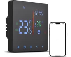 Digitale Thermostaat - Temperatuurregelaar App - Slim Verwarmen Huis - Wekelijks Programmeerbaar - 3A 16A - Zwart
