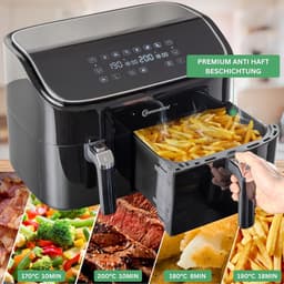 Heteluchtfriteuse Dubbel - Dubbele Mand - Gezond Koken - Twee Manden Tegelijk - 9 Liter - Zwart — thumbnail 2