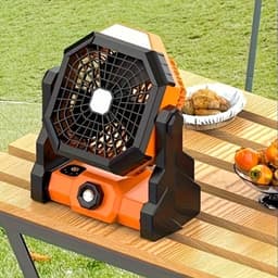 Draagbare campingventilator met instelbare LED-lichtstrip, ophanghaak, USB-oplaadbaar, ingebouwde 7800mAh-batterij. — thumbnail 2