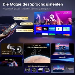 SnelShoppen - Mini-Beamer 4K Smart Beamer met Full HD 1080p, 1000 Lumen, Autofocus, Trapeziumcorrectie, 360° Rotatie, Wifi en Bluetooth, Draagbaar voo — thumbnail 2