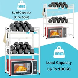 SnelShoppen - Expandable Microwave Rack - 3-Layer Keuken Magnetron Stand - Carbon Staal Countertop Magnetron Houder - 8 Haakjes - Wit - Keuken/Dining — thumbnail 3
