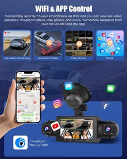 SnelShoppen - 4-kanaals auto dashcam 1080P met 64GB SD-kaart, 3 inch IPS-scherm, groothoek, IR-nachtzicht, G-sensor en lusopname voor optimale veiligh — thumbnail 3