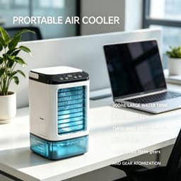 M-Goods Mobiele Aircooler - Luchtkoeler met 900 ml Watertank - 3 Snelheden & 7-Kleuren Nachtlamp — thumbnail 2