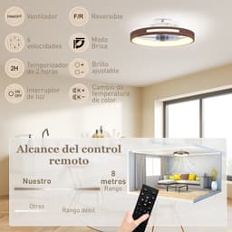 TEKROA® Plafondventilator met LED Verlichting - 40W Stille DC Motor - 6 Snelheden & 3 Kleuren - Timer - Afstandsbediening - Teakhout Look — thumbnail 2