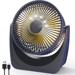longziming -Draadloze USB Tafelventilator – 4000mAh Oplaadbare Mini Ventilator – 5 Snelheden – 360° Verstelbaar – Met Warm Nachtlampje voor Thuis, Kantoor en Camping — thumbnail 1