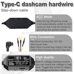 Dash Cam Hardwire Kit voor Dashcams met een USB-C Poort Multi-Size Hardwire Kits Voltage Indicator 24U Monitoring 12V-24V naar 5V met Laag Voltage Bescherming met Conversie A5-A8 — thumbnail 5