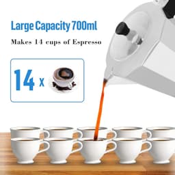 Espressomachine, 14 kopjes van aluminium, espressokan, espresso, mokkakan, Italiaanse koffiekoker met transparant deksel, niet voor inductie, 700 ml — thumbnail 3