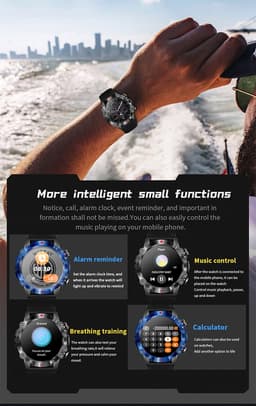 WizBay Premium Select® 1.39inch Sport Smartwatch Dames Heren TFT - Android en iOS - Bellen - Magnetic Laden - Slaap Hart Monitor - O2 Bloeddrukmeter - Sport Modi - Message - Smartwatches - Allu Mat Zwarte Case Blauwe Allu Rim - Zwarte TPU Band — thumbnail 4