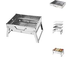Toolbrothers Outdoor draagbare houtskool barbecue van roestvrij staal voor kamperen, montage zonder gereedschap 43 x 29 x 23 cm Zilver Smoker BBQ Pit Grill