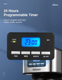 Yabano Digitaal filterkoffiezetapparaat met timer, permanent filter, touchscreen, 900 W, 1,5 L, roestvrij staal — thumbnail 3