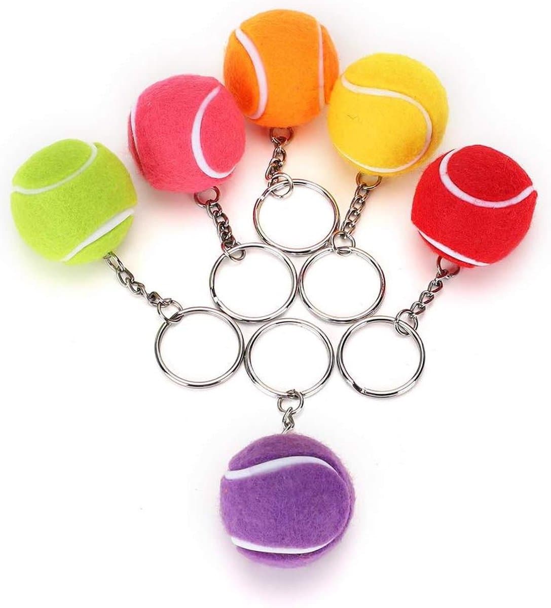 Tennis Key Multi Kleur Fluwelen Sport Bal Sleutelhanger - Hanger Decoratie - Gift Tassen - School Carnaval Beloning - 1.6 inch . — afbeelding 1