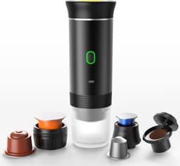 Draagbaar Koffiezetapparaat voor Onderweg - Draadloos voor in de Auto - 12 Volt - Espresso - Nespresso - Dolce Gusto - Capsule Koffie - Gemalen Koffie - Cups - Oplaadbaar - Groen — thumbnail 2
