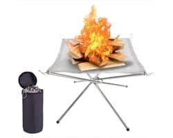 Opvouwbare vuurplaats, draagbare opvouwbare 304 roestvrijstalen gaas campingvuurplaats voor picknick, kampvuur, houtgestookte vuurplaats met draagtas voor terras, camping, tuin - M (41,9 x 41,6 x 34,5 cm)