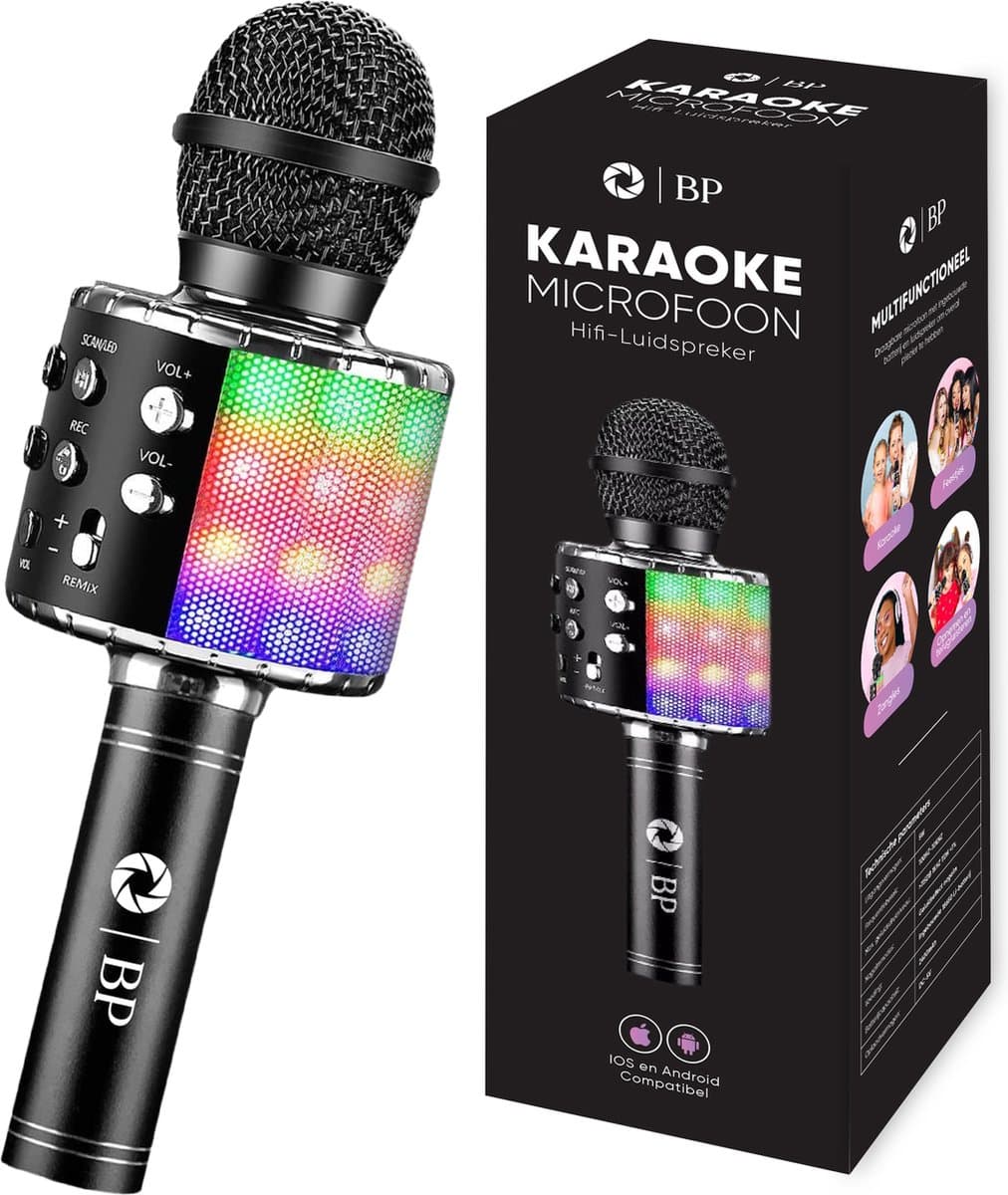 BP® Karaoke Microfoon Bluetooth - Karaoke Set - Karaoke voor Kinderen en Volwassenen - Draadloze Microfoon - 5 Stemvervormers - Echo - Met Speaker - LED Licht - Nederlandse Handleiding — afbeelding 1